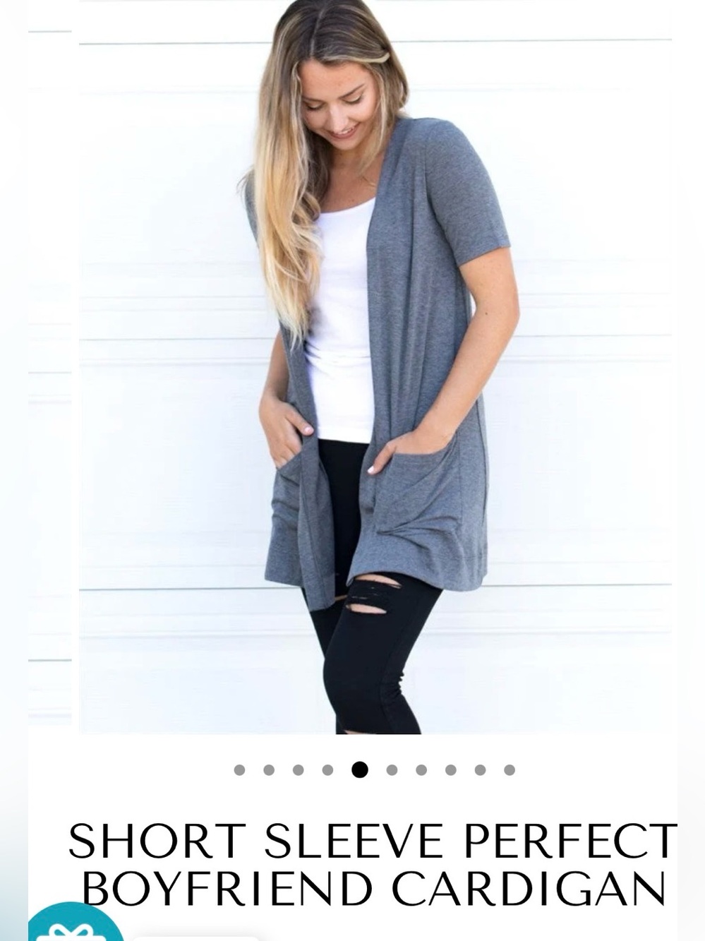 Tickled Teal Short Sleeve Gray Open-Front Cardigan